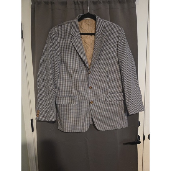Orvis Blue Gingham Sport Coat, Men's 44R Blazer, Classic 3/2 Roll Jacket - Picture 1 of 10